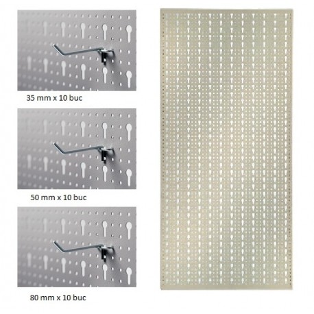 AG1 Panou perforat orizontal GRI RAL, 500x1000 mm cu set 30 carlige