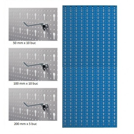 AB2 Panou profesional vertical albastru, 500x1000mm cu set 25 carlige metalice