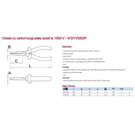 472/1VDEDP Cleste/Patent izolat la 1000 V cu varfuri plate, Unior