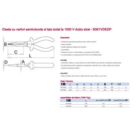 508/1VDEDP Cleste/Patent cu varfuri semirotunde si tais izolat la 1000V dublu strat , Unior
