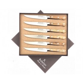 Cutie cu 6 cutite pentru friptura, lungime 13cm, maner din lemn de maslin, Sabatier Authentique - Olive.