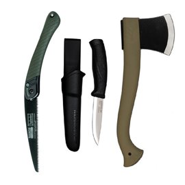 Set cuţit, fierastrau si topor pentru bushcraft/ camping/ vanatoare