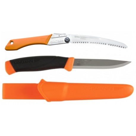 CBS135 Set Cutit Heavy Duty ORANGE Si Fierastrau pliabil bushcraft/camping Silky Gomboy curbat 210mm cu 8dinti/30mm