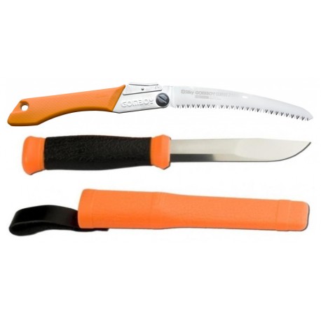 CBS138 Set Cutit Morakniv 2000, portocaliu Si Fierastrau pliabil bushcraft/camping Silky Gomboy curbat 210mm cu 8dinti/30mm