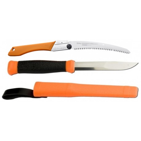 CBS148 Set Cutit Morakniv 2000, portocaliu Si Fierastrau pliabil bushcraft/camping Silky Gomboy curbat 240mm cu 8dinti/30mm