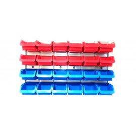 Panou metalic orizontal cu 24 cutii organizare albastre/rosii, 630x380x15 mm