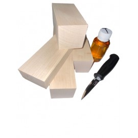 Set 4 blocuri din lemn de paltin pentru cioplit cu 50 ml ulei tung + cutit Morakniv sculptura basic