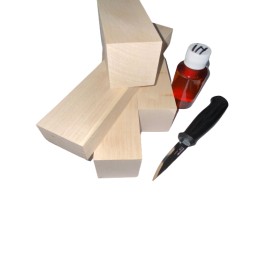 Set 4 blocuri din lemn de paltin pentru cioplit cu 50 ml ulei in + cutit Morakniv sculptura basic